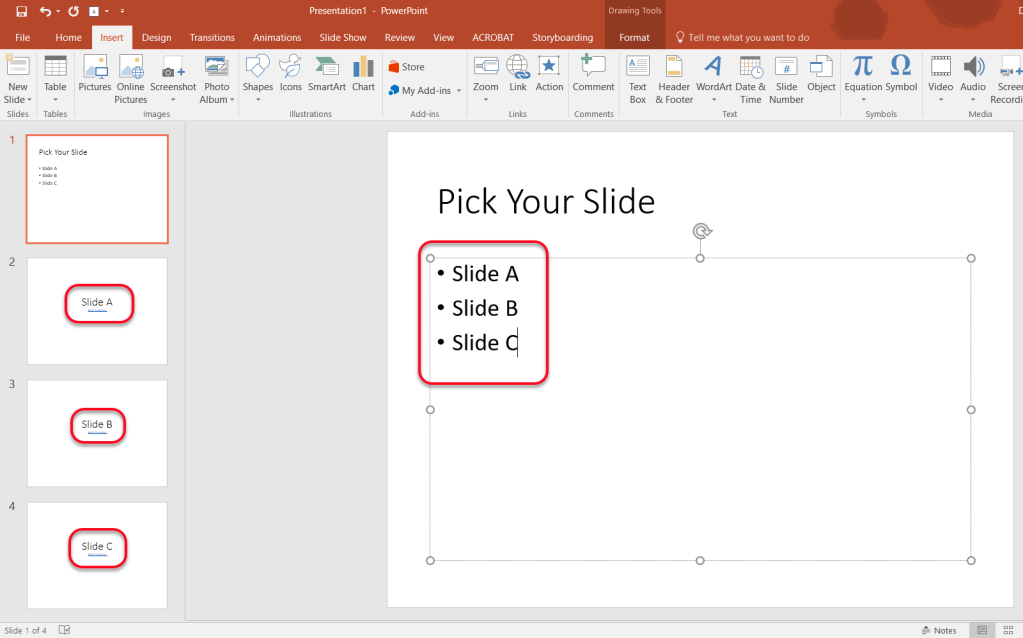 powerpoint link to another slide in same presentation