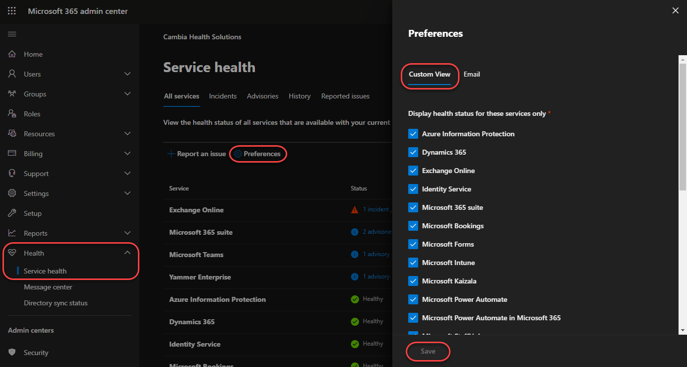 Customize your Service Health page in the Microsoft 365 Admin Center – One  Minute Office Magic